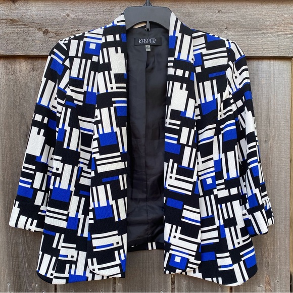 Black, Blue and White Crop Color Block Jacket - Picture 1 of 7